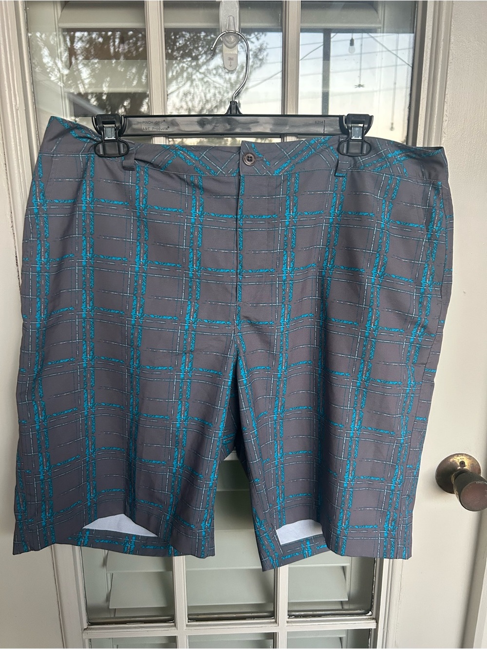 Under Armour Men's Gray Swim Shorts with Teal Plaid